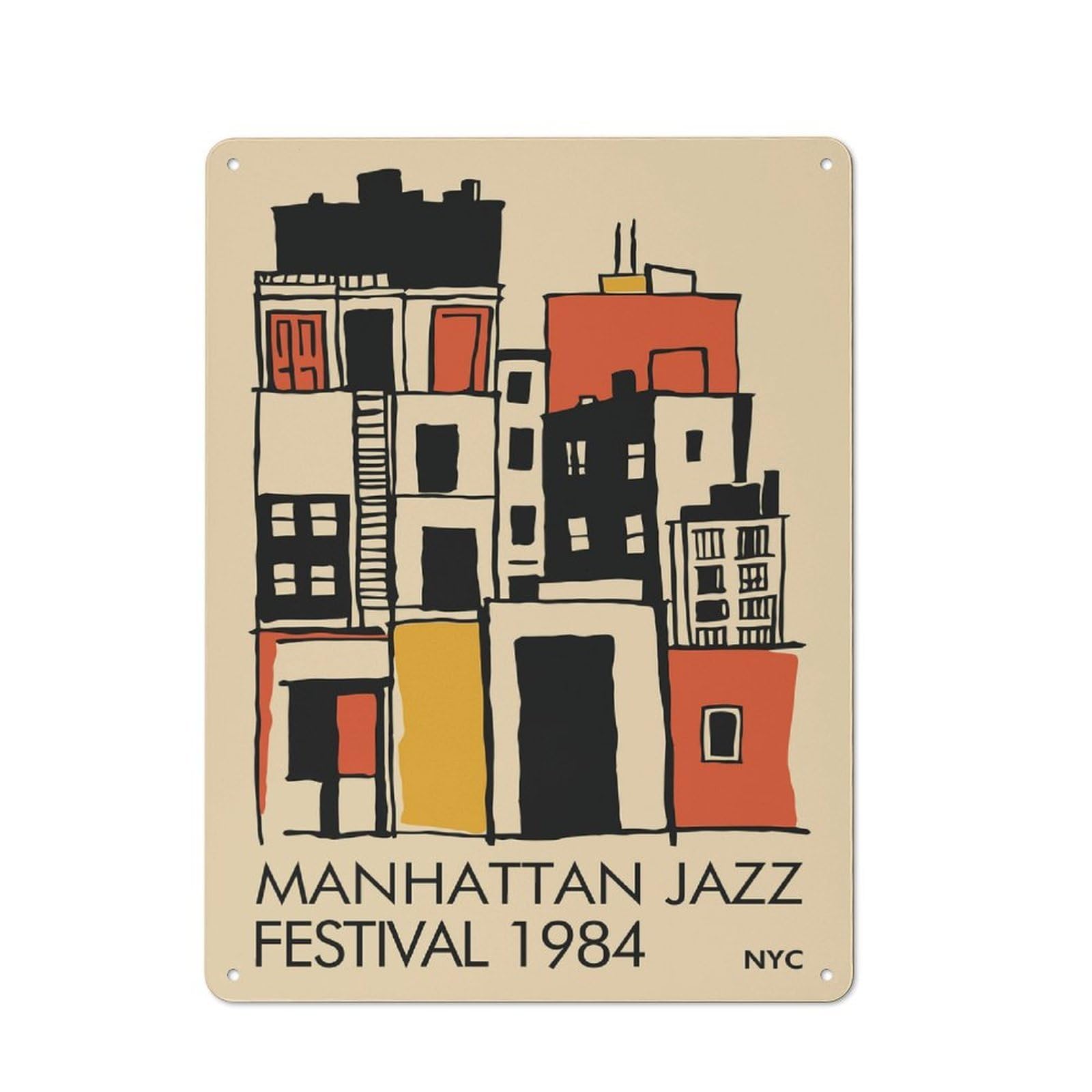 Junmoney Style-7 Metal Wall Sign 40X30cm Featuring Manhattan Jazz Festival 1984 For Workshop Wall, For Vintage Wall Decor Fans, For Kitchen And Home Bar Decor