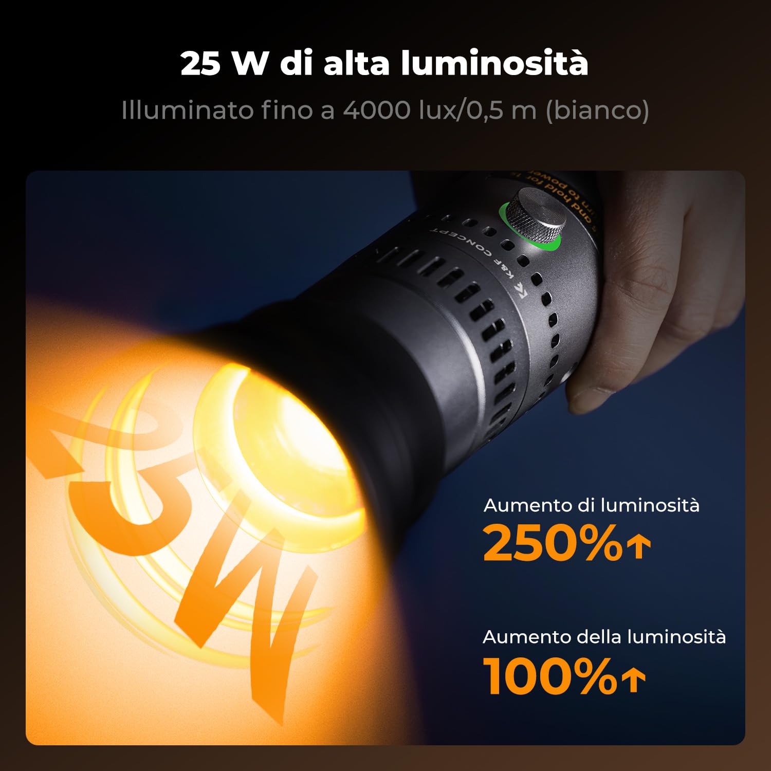 K&F CONCEPT SP25C Torcia LED RGB con gimbal, 25W 9000mAh luce GOBO fai da te dimmerabile e zoomabile, 20 filtri luminosi per light ambientale fotografica, luce riempitiva tramonto, ricarica rapida 30W