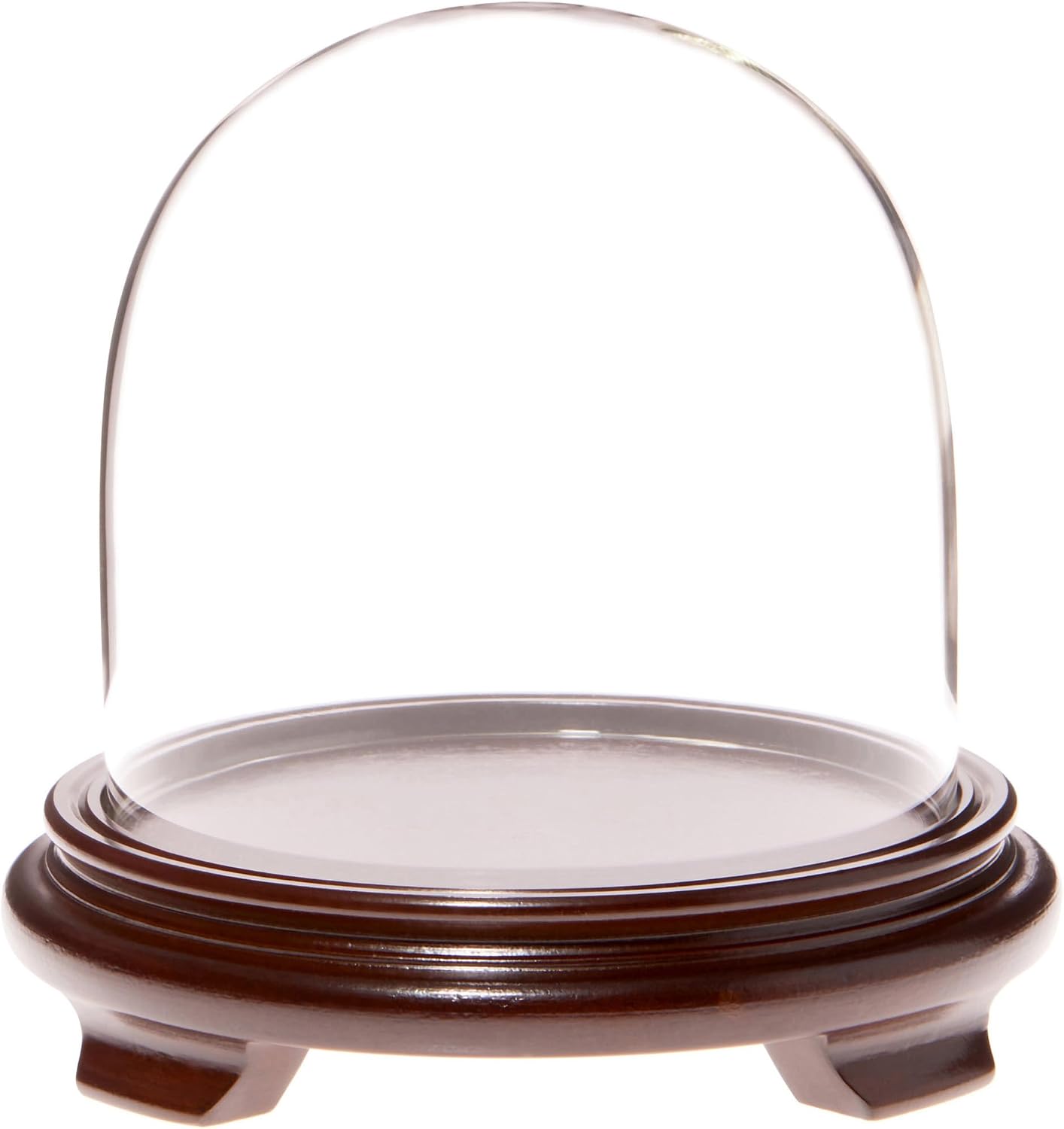 Plymor 5.5" x 5.5" Glass Display Dome Cloche (Walnut Wood Veneer Footed Base)