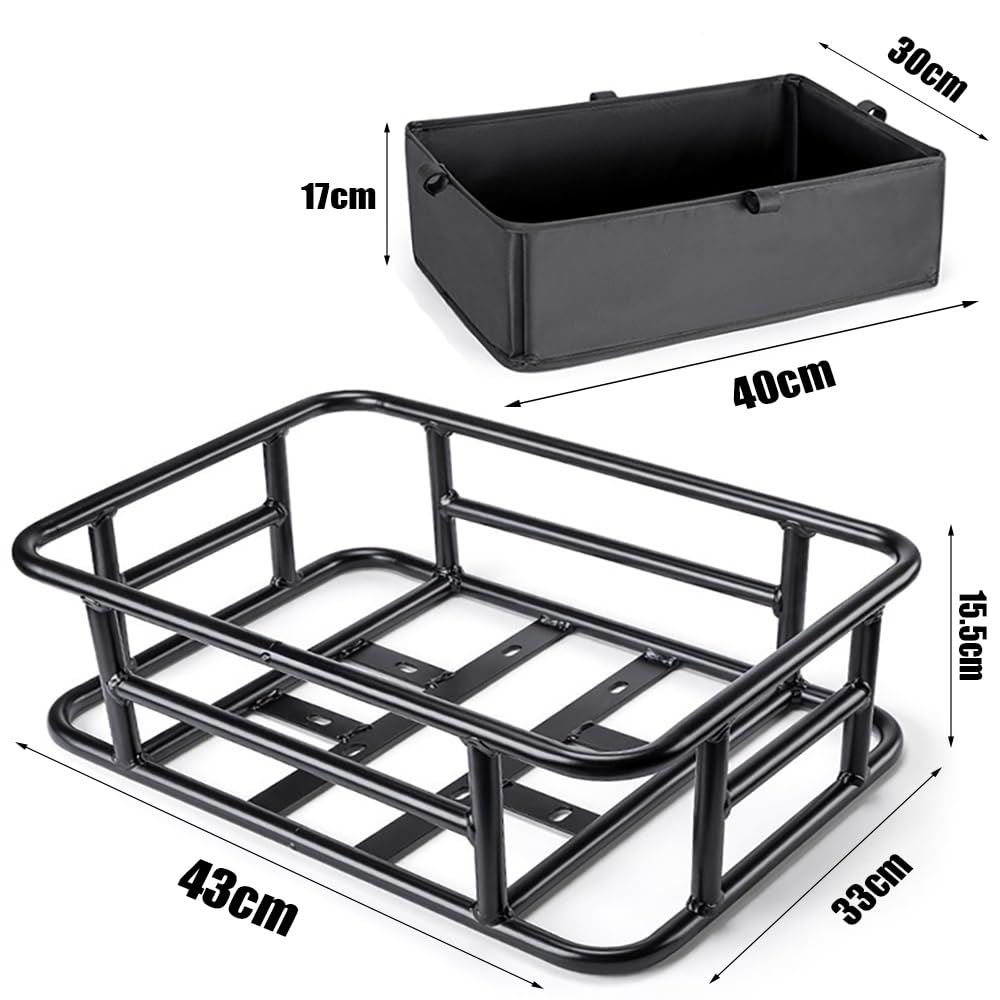 Cesta Bicicleta Trasera，Gran Capacidad 43×33×15,5 Cm, con Una Carga Máxima De 50 Kg, Adecuado para La Mayoría De Bicicletas y Bicicletas Eléctricas, Fácil De Instalar, Incluye Accesorios, Color Negro