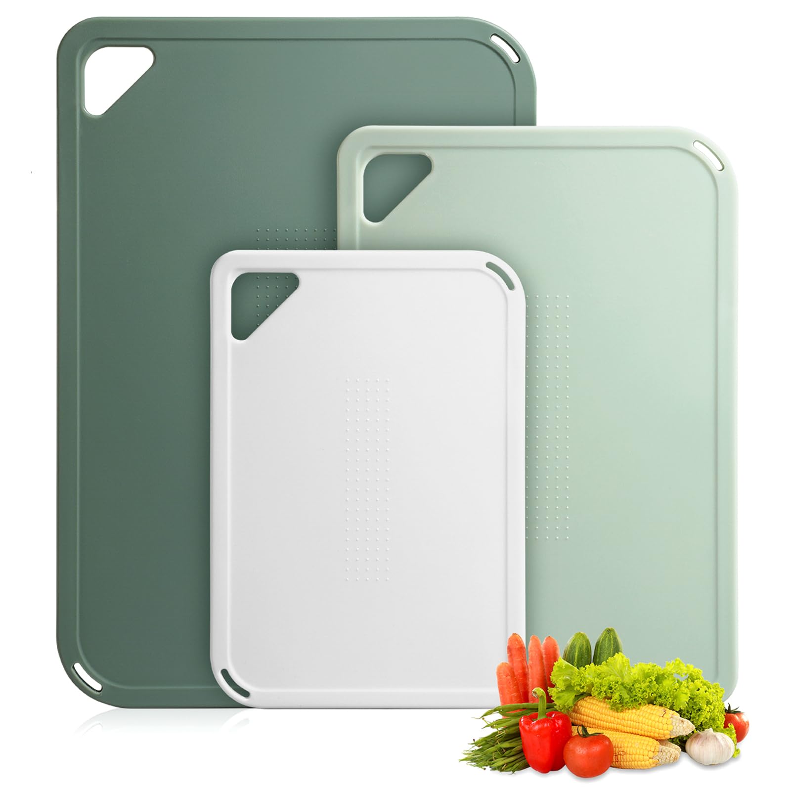 VZZNN Juego de 3 tablas de cortar de plástico, sin BPA, aptas para lavavajillas, para cocinas, carne, pescado, verduras y más accesorios de cocina