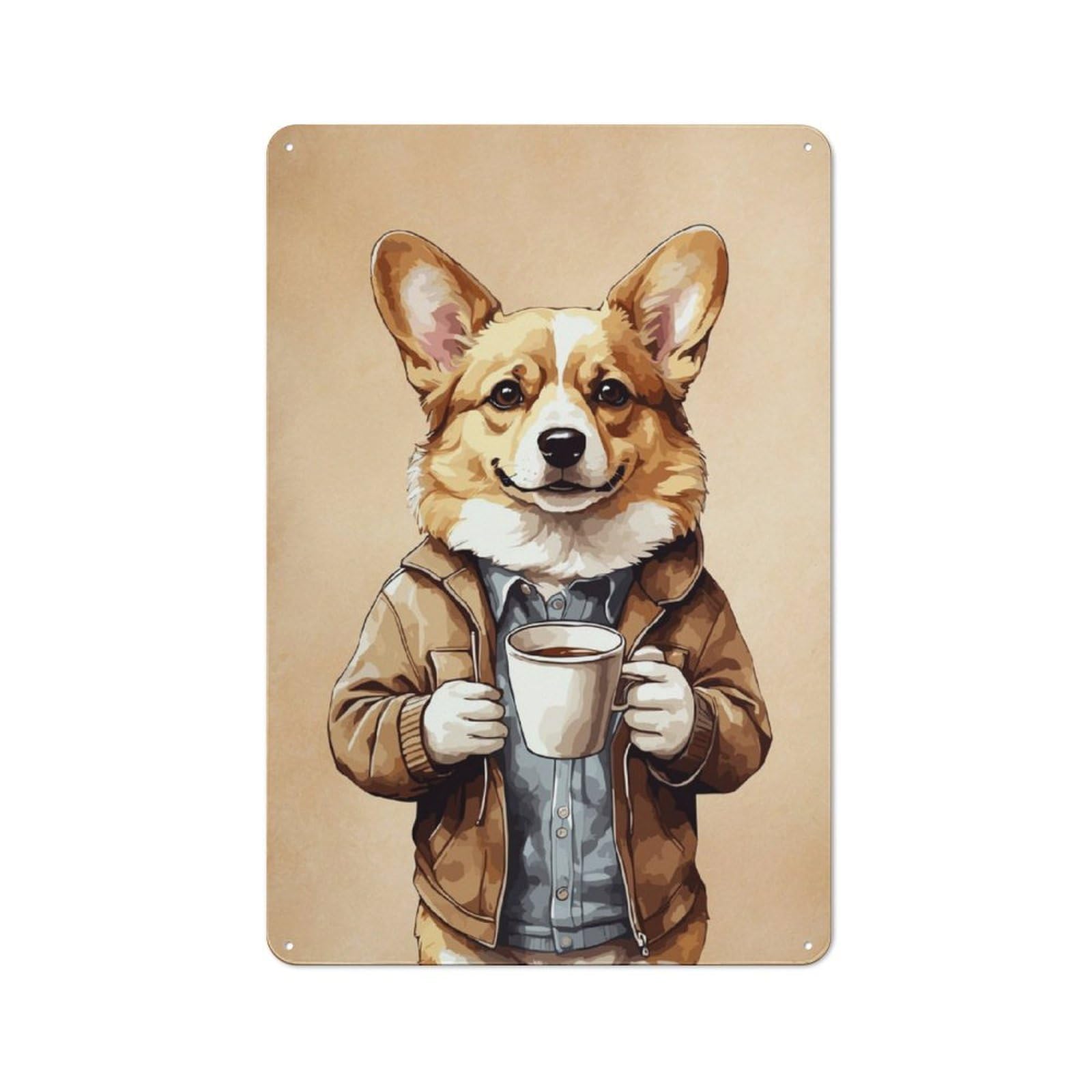 Junmoney Corgi Animals Coffee Printed Metal Sign 30X20cm For Kitchen Or Home Bar, Housewarming Present For People Styling Kitchen And Home Bar