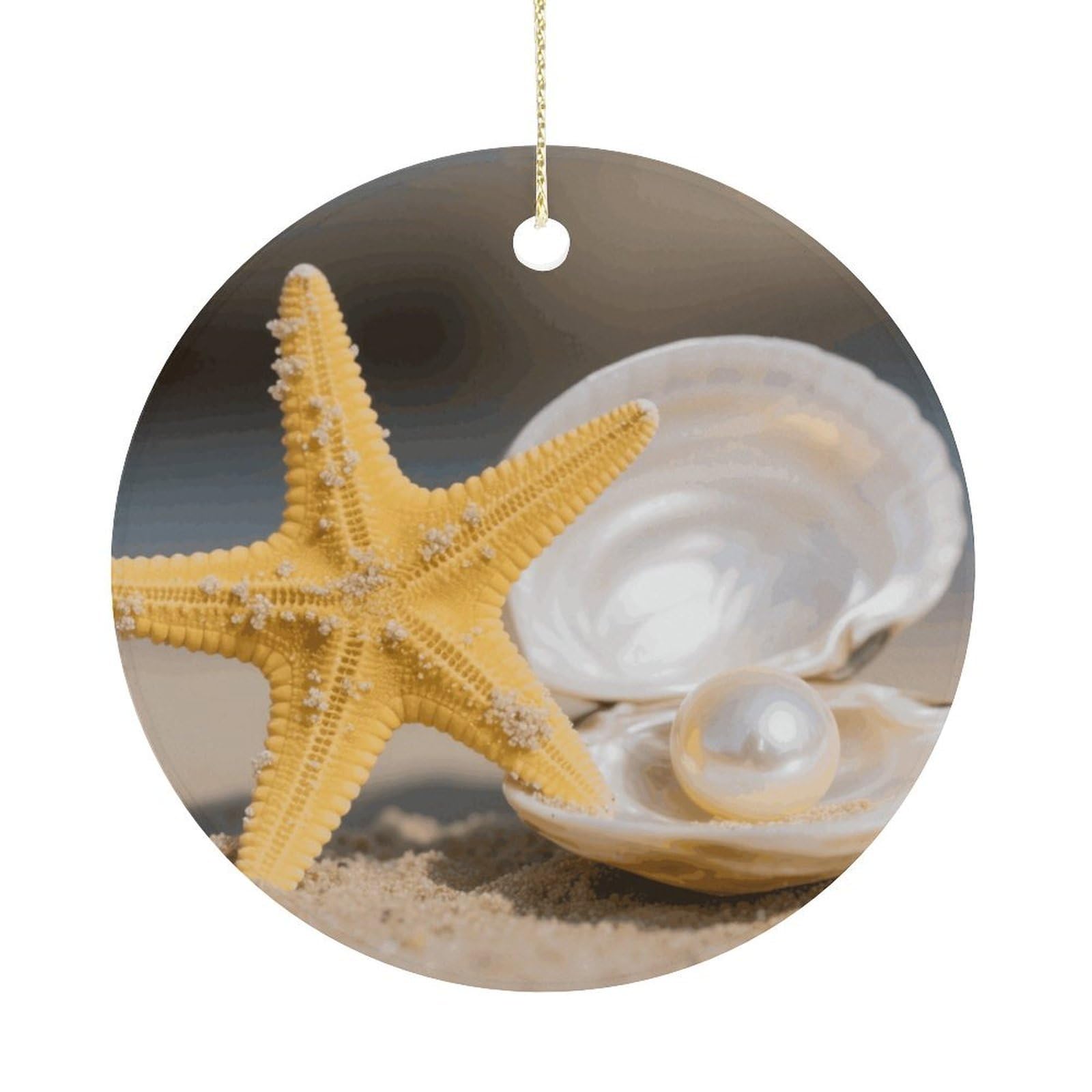 Personalized Christmas Ornaments 2025 Ceramic Hanging Sea Starfish Ornaments with Gold String Double-Sided Vintage Holiday Decorations for Tree Mantel Tabletop Xmas Party Favors