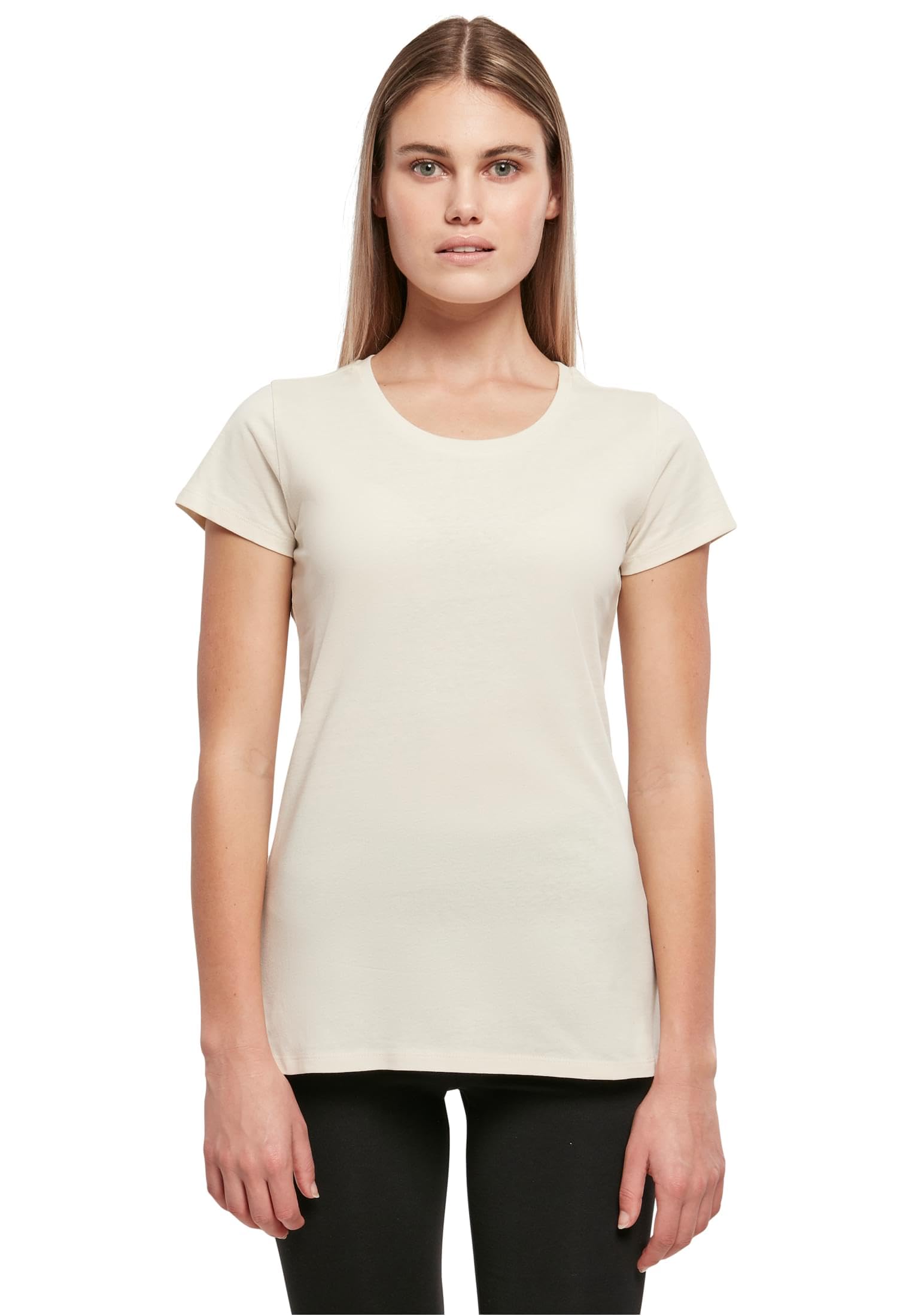 Build your Brand Women's Basic Tee Short Sleeve Crew Neck Cotton T-Shirt Sizes XS - 5XL, Sand, XS