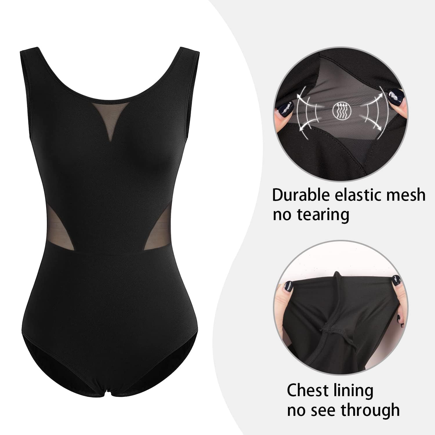 Body da Ginnastica e Danza da Donna Pannello Mesh Fodera Toracica Donna Bodysuit per Balleto Leotard per Danza