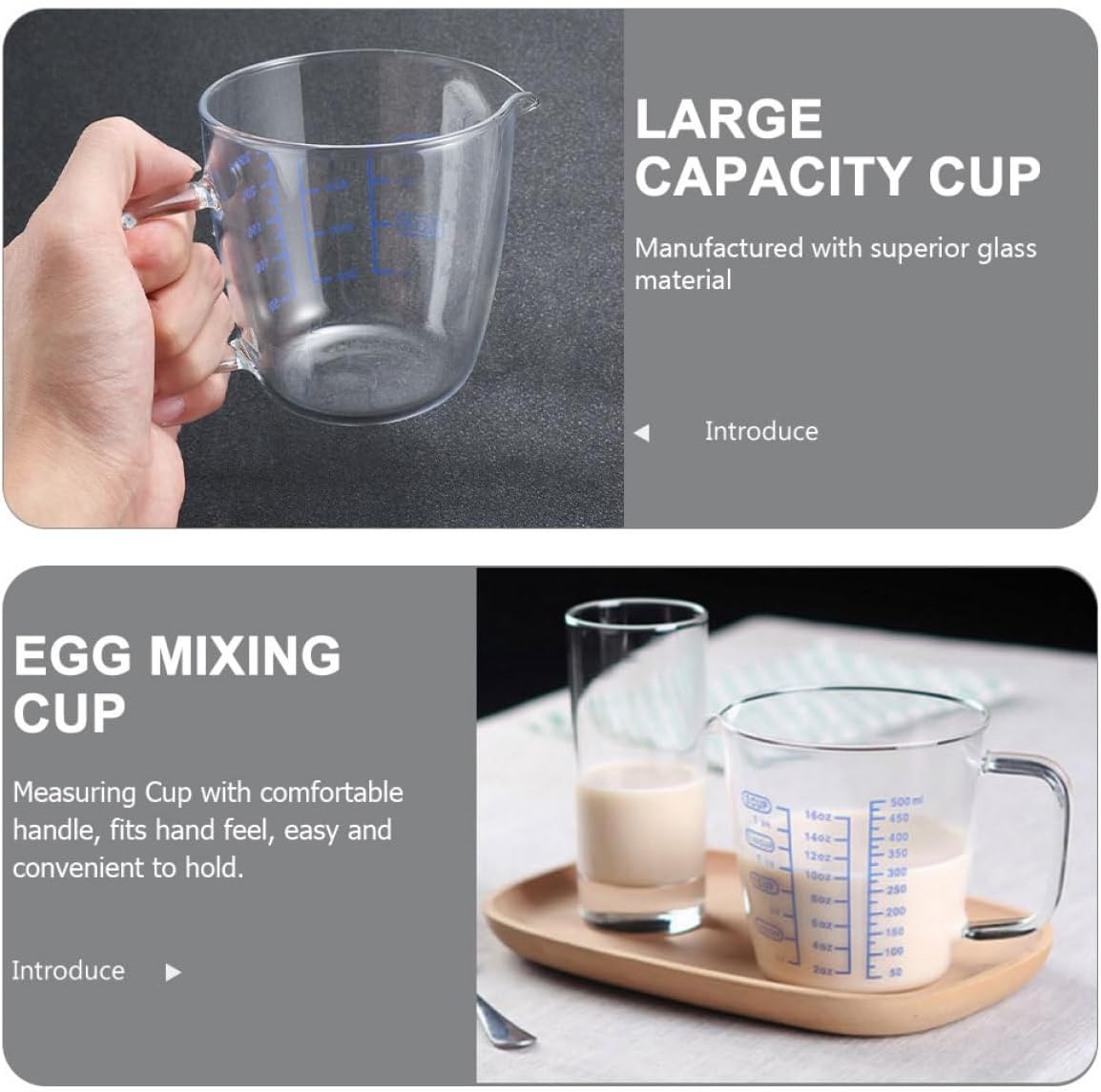 Lurrose 2Pcs Heat-Resistant Glass Measuring Cups with Scale, High Borosilicate Mixing Cups for Kitchen Baking and Coffee, 250Ml 500Ml Household Liquid Measuring Tools