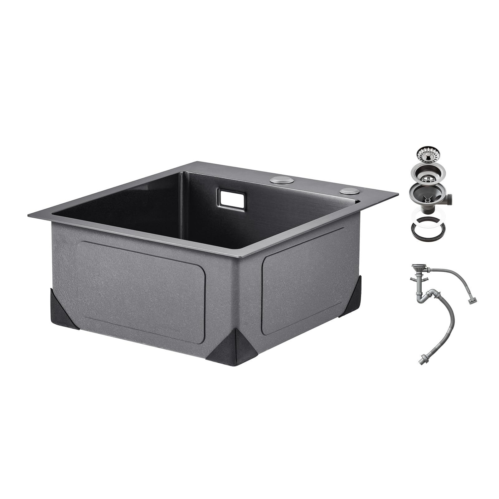 VEVOR Lavello da Cucina da 40 cm Lavello da Cucina in Acciaio Inossidabile 304 con Montaggio dall'Alto, Lavello Singolo da Incasso in Stile Country con Accessori, Lavello Domestico per Camper, Nero
