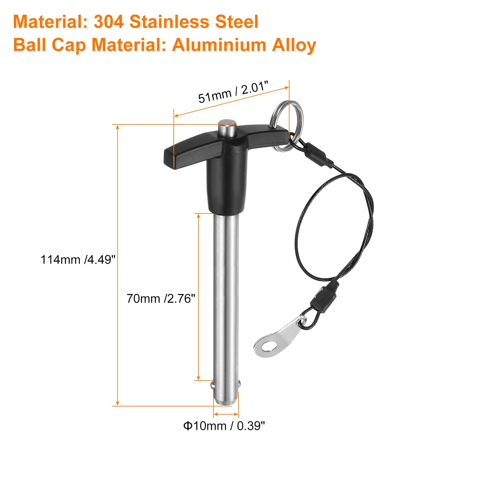 QUARKZMAN 4Pcs Goupilles de Verrouillage de Poignée en T, 10mm x 70mm Longueur d'Utilisation Acier Inoxydable Bouton-Poussoir à Libération Rapide