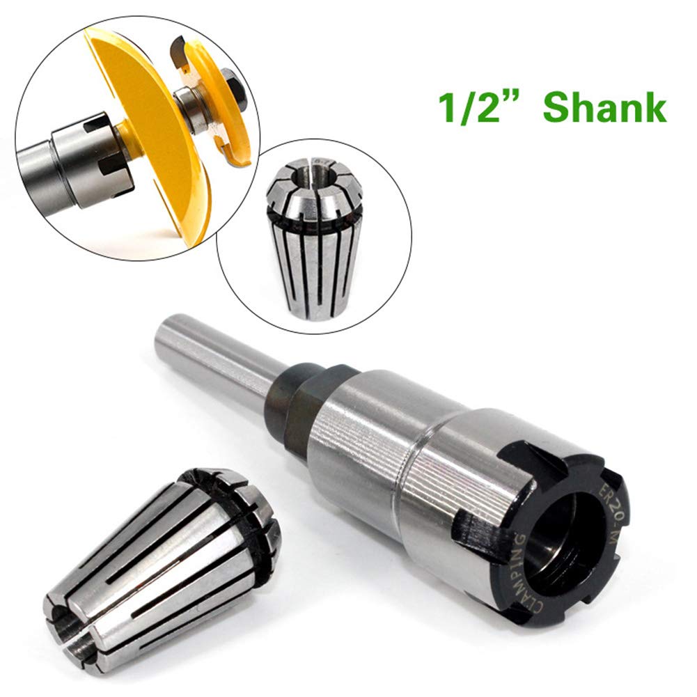 1/2" Tige ER20 Extension Rod de Collet de Routeur, avec 6.5 mm et 13 mm ER20 Ressort Collet Set Kit de Pince de Serrage pour CNC Machine de Gravure & Outil de Meulage