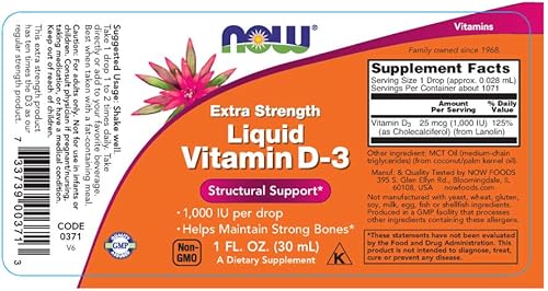 Miniatura 2 de NOW Foods Vitamina líquida D3 Extra Strength - 1000 UI - 1 fl oz