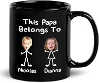 Vista 23 de Taza de cerámica negra personalizada con nombre y año para abuelo, regalo para el día del padre, taza de café Papa Bear Est 2023, regalo de nieto