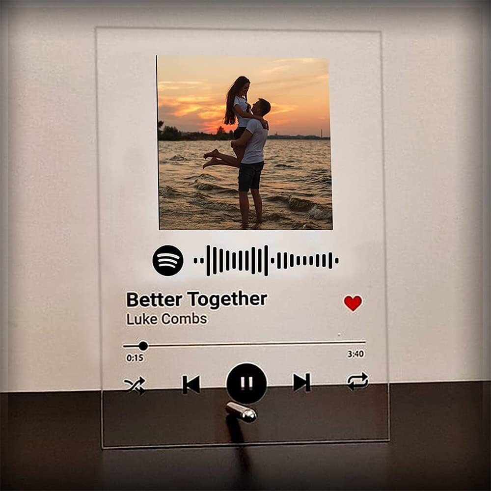 Shaivya Customized Photo And Song Glass Spotify Plaque Personalized Music Frame Scannable Code Gift Birthday Anniversary (Transparent, Tabletop, 6 * 9 Inches rectangular)