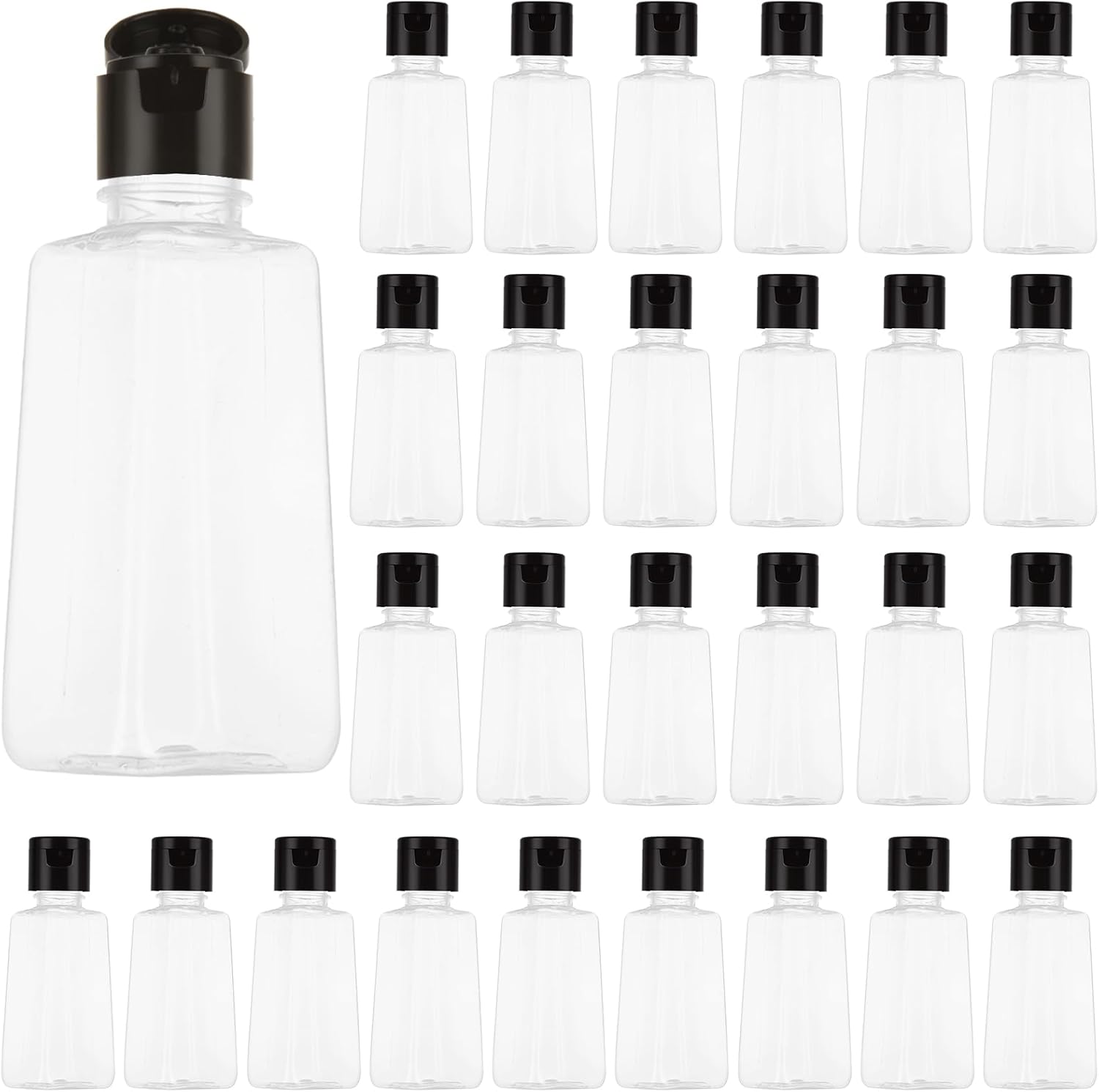 100 Pack 1 oz Plastic Empty Travel Bottles with Flip Cap, Refillable Hand Sanitizer Bottle, Clear Portable Containers with Lids for Shampoo, Creams, Body Lotions