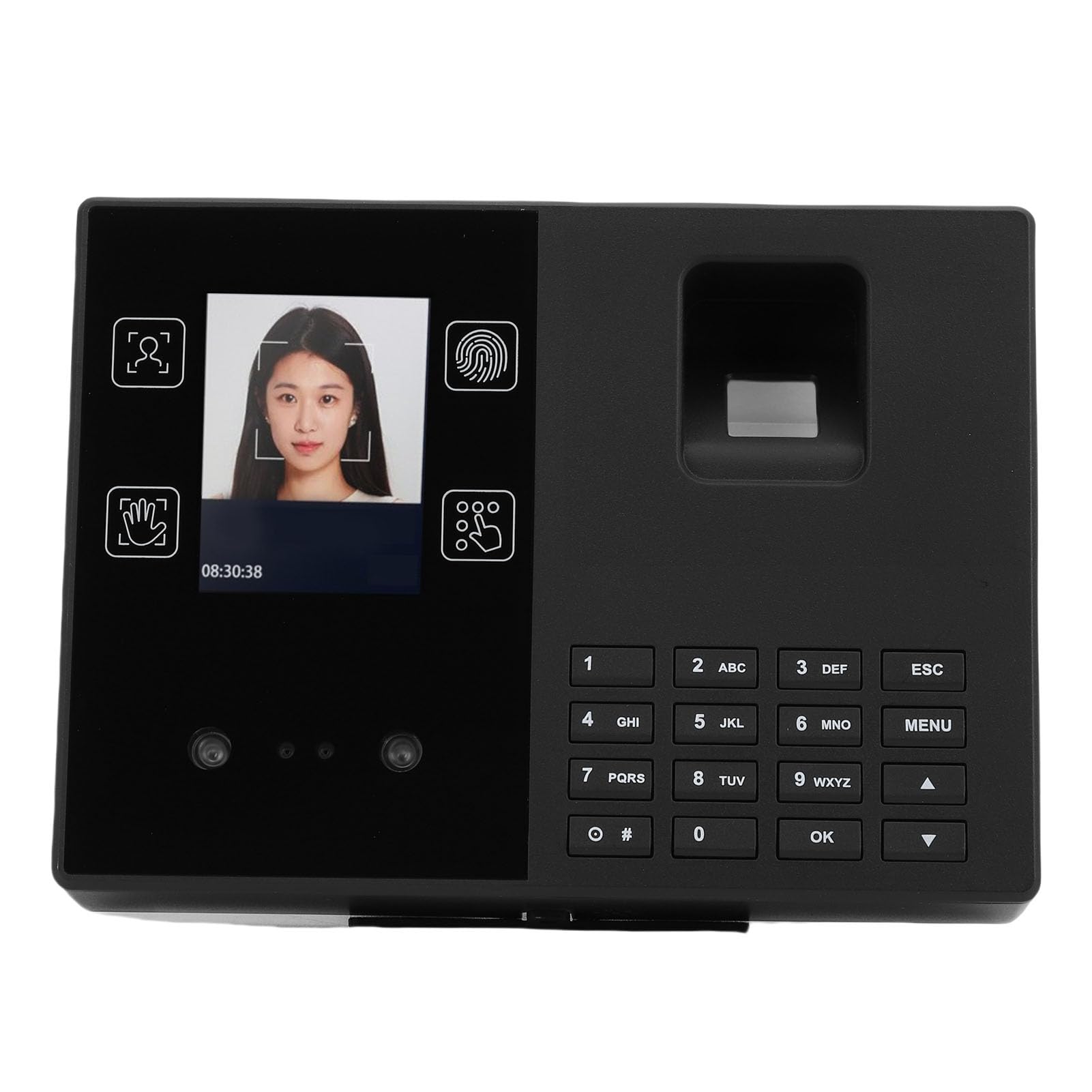 Hyuduo 4-in-1-Anwesenheitsmaschine für Mitarbeiter, PIN-Erkennung für Gesichtsfingerabdruck und Handabdruck mit 1000 Kapazität und 0,6-Sekunden-Verifizierung für den Einsatz in Kleinen (EU-Stecker)