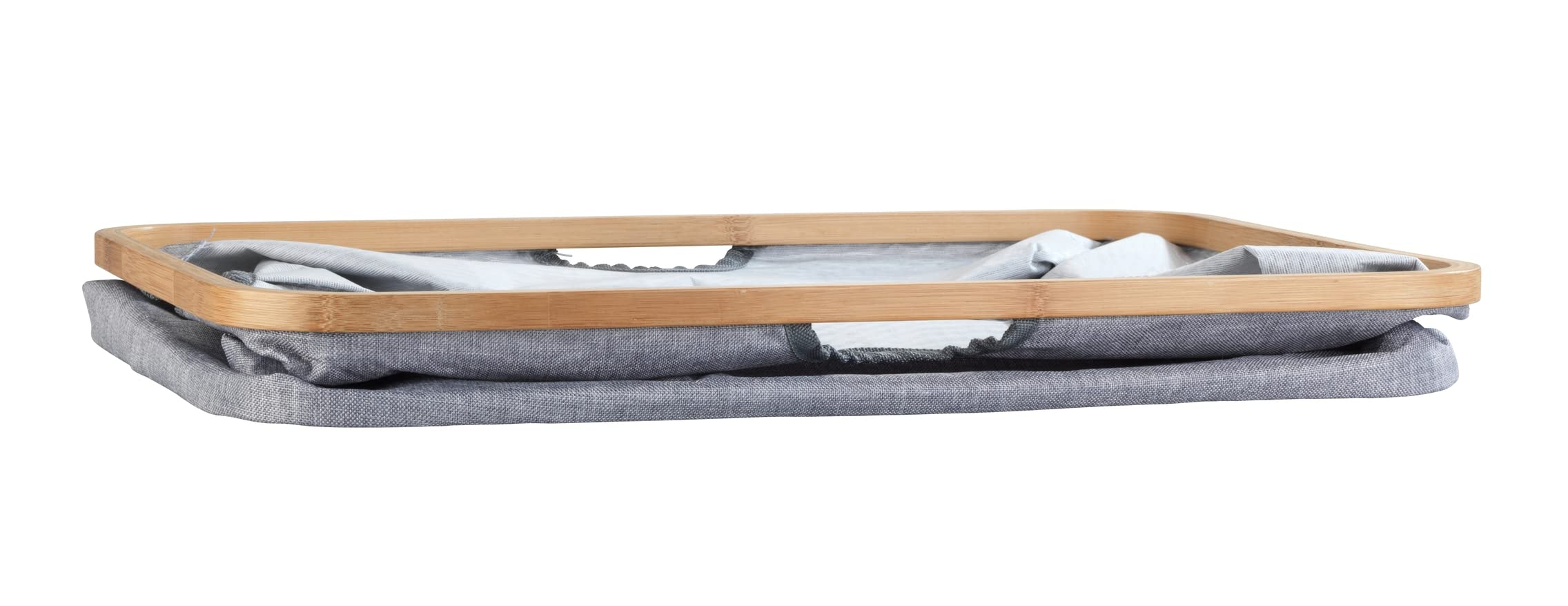 WENKO Wäschekorb Mod. Bahari, moderner Wäschesammler mit hochwertigem Bambus-Rahmen, platzsparend zusammenklappbar, 50 Liter Fassungsvermögen, 54 x 36 x 26 cm, aus pflegeleichtem Polyester