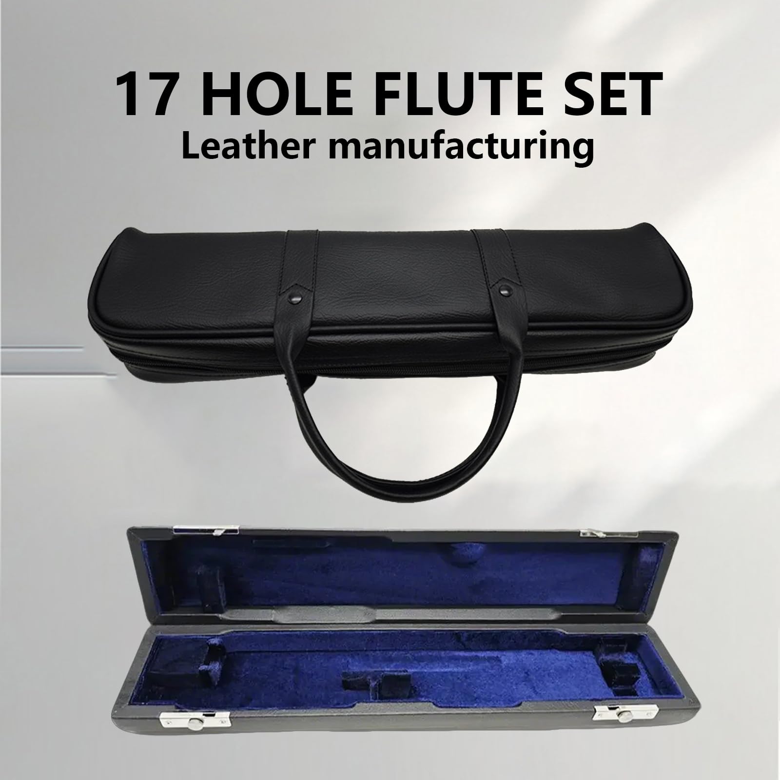 PU Leather Flute Case Double Handle Zippered Flute Carrying Handbag For 17 Holes Flute Flute Carrying Case