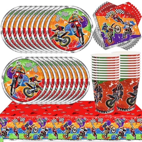 Service de table de fête moto de 61 pièces pour anniversaire de garçon