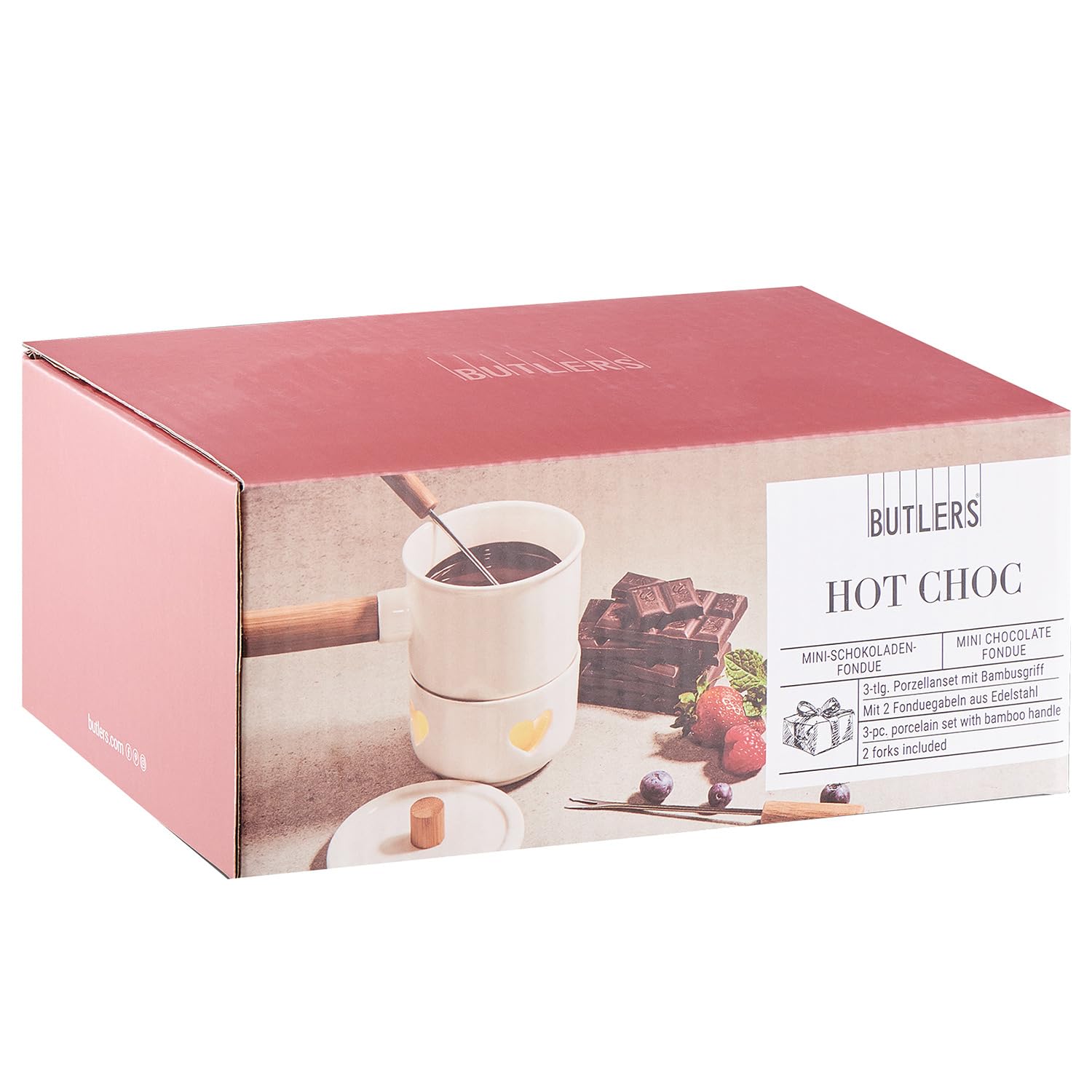 BUTLERS Schokofondue Tasse für Teelicht 250ml Herzen Schokoladenfondue 2 Personen Fondue-Set Porzellan Teelichthalter -HOT CHOC- Fondue Tasse zum Schokolade Schmelzen Weihnachten Mini Schokobrunnen