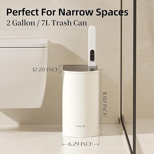 Miniatura 2 de Cubo de basura pequeño para baño, con sensor de movimiento, de 2 galones, con tapa, decoración automática de baño sin contacto con cepillo de