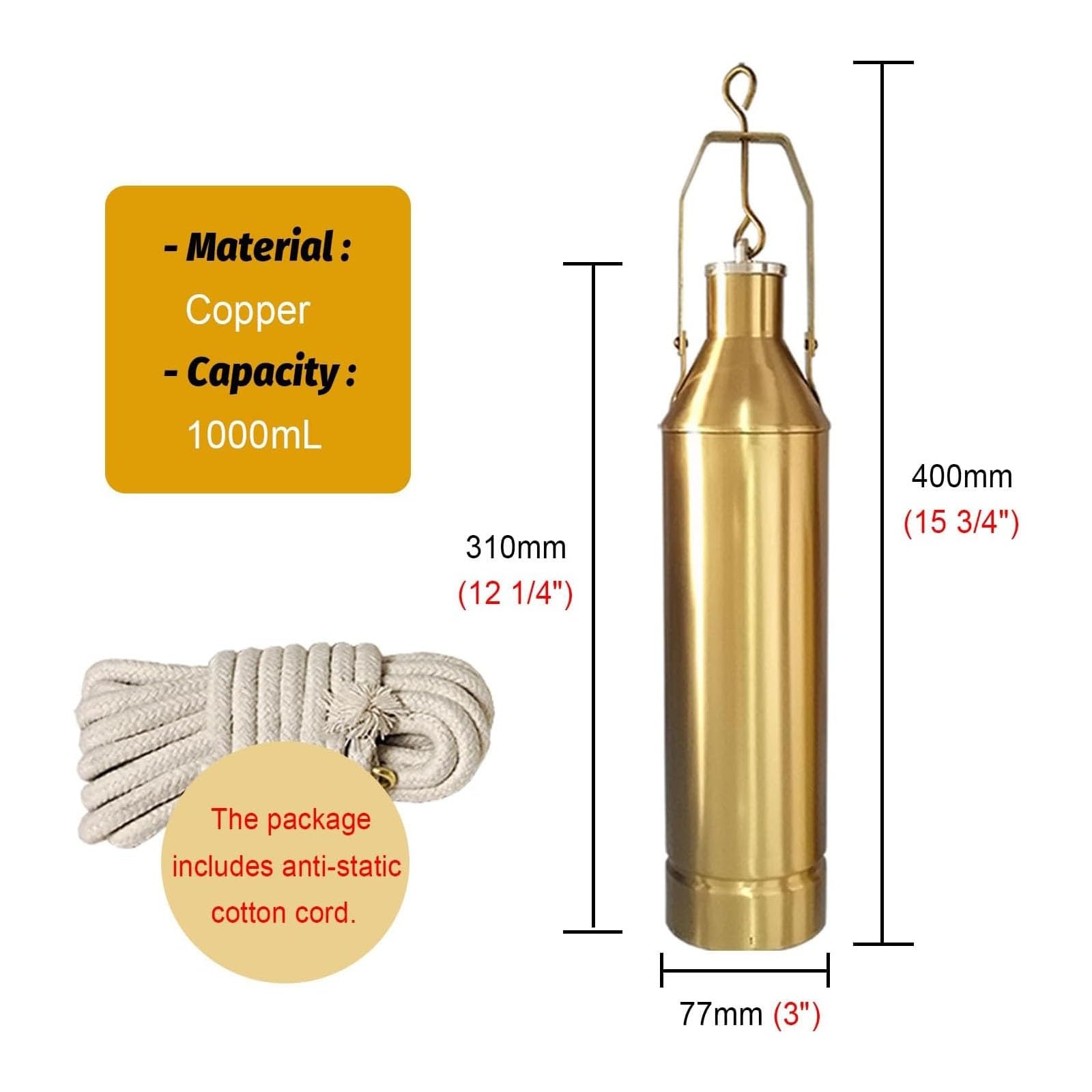 Kit per la Raccolta di Campioni di Petrolio - Contenitore in Rame da 1000 ml con Corda da 30 m per Il campionamento di liquidi petroliferi - Ideale per Test su Serbatoi di Petrolio petrolchi