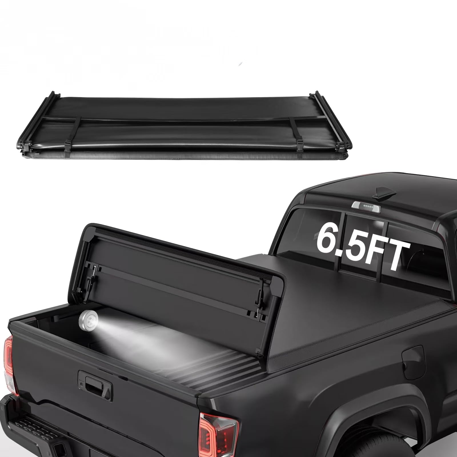 5.5ft Tri-Fold Tonneau Cover For 2009-2014 Ford F150 - Waterproof, Clamp-On, Black Vinyl & Aluminum