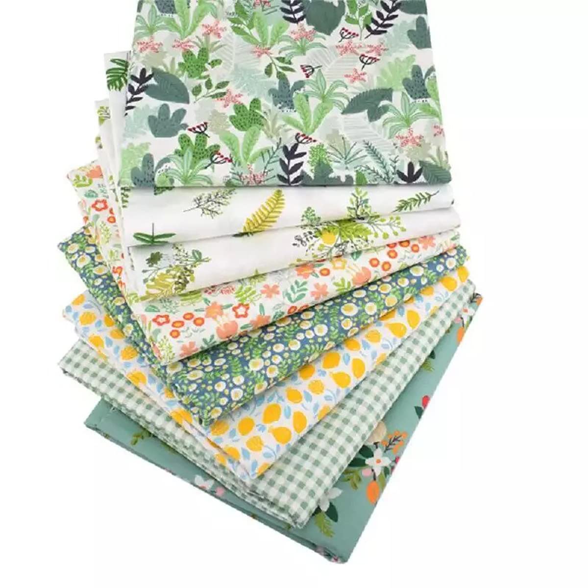 CraftsFabrics 8pcs 40x50cm Green Floral Fat Quarters Bundle 100% Cotton Fabric for Quilting, Scrapbooking, Sewing, Patchwork, Baby Clothing