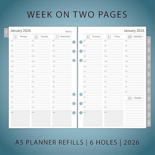 Vista 3 de newestor 2026 A5 Planner Inserts, Filofax A5 Compatible, Weekly and Monthly Appointment Book Pages, Tabbed, 6 Holes