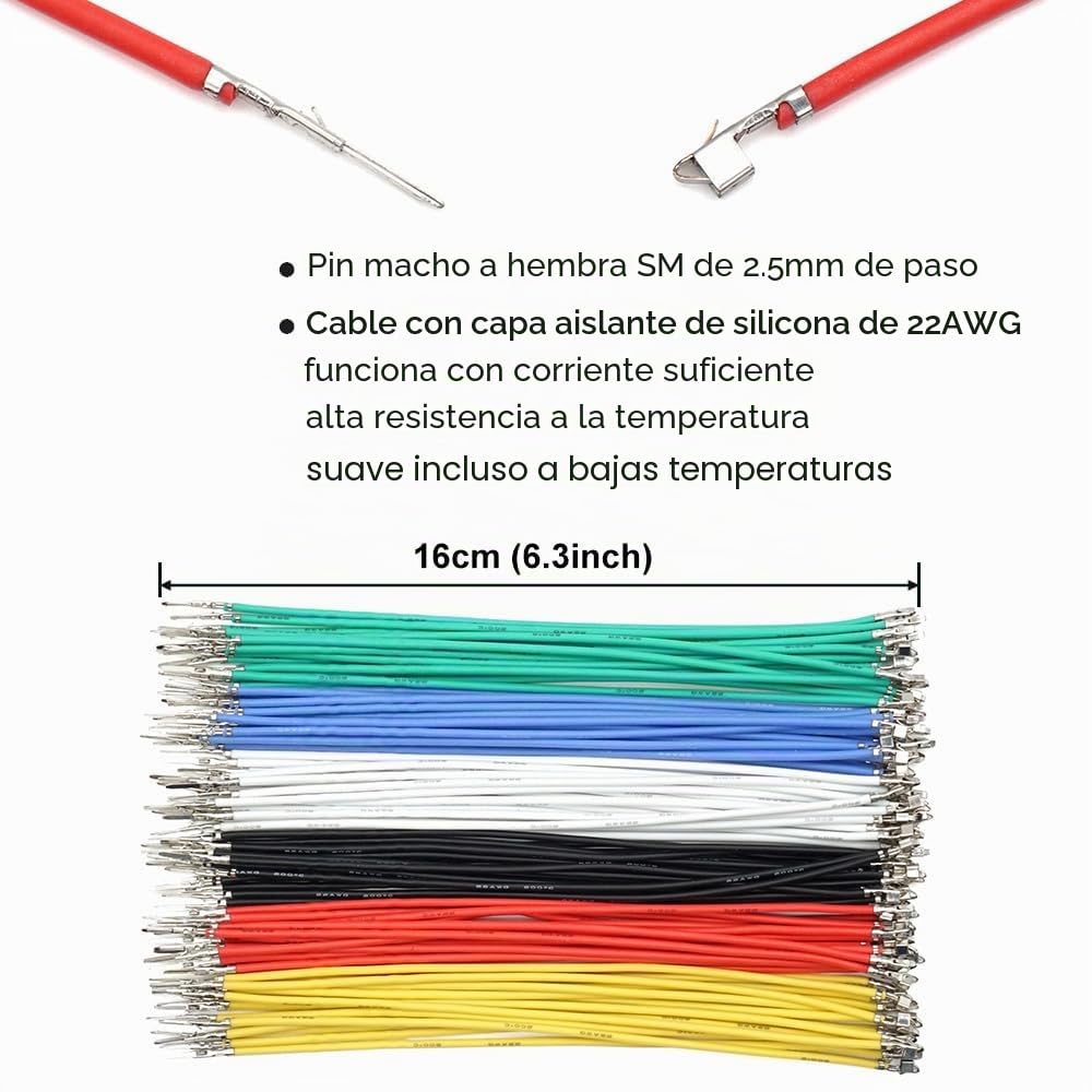 Conectores SM de 2,5 mm macho hembra con cables de silicona preengarzados de 22 AWG, cable compatible con conectores JST SM de 2,5 mm, 2,54 mm, paso de 2, 3, 4, 5, 6 pines