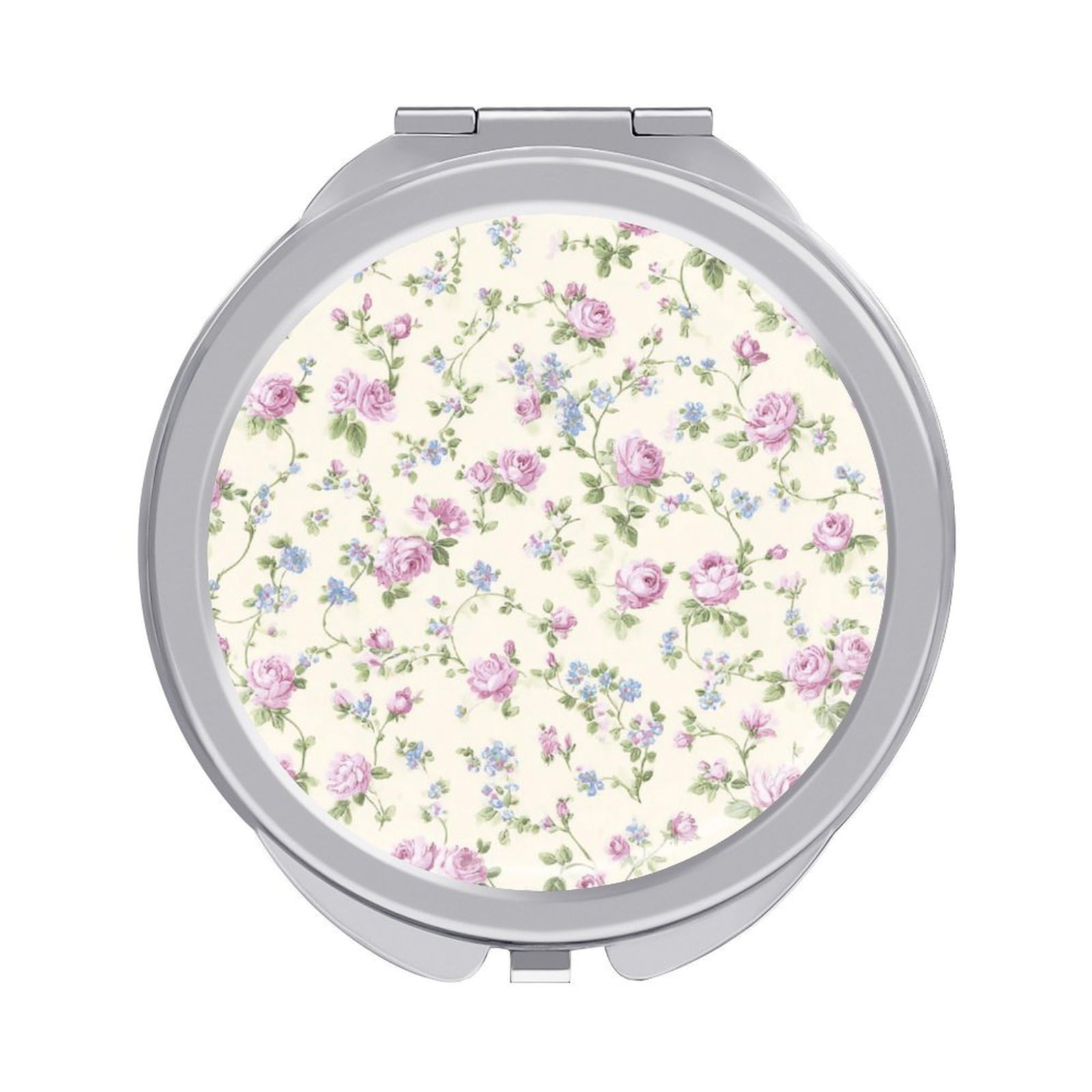 Jubonexis Floral Pink Roses Flowers with Curling Sprigs Women Pocket Mirrors, Girls Small Portable Travel Makeup Mini Mirror