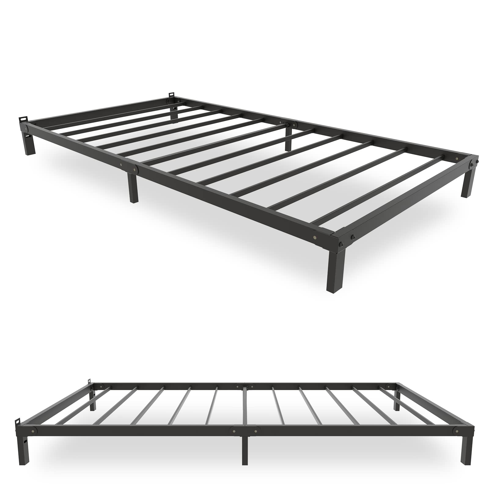 LUKIROYAL Low Bed Frame, 7-Inch Metal Twin Bed Frames, Heavy Duty Low Profile Bed Frame with Steel Slats, Easy Assembly Noise-Free Twin Bed Frame No Box Spring Needed - Non-Slip, Black