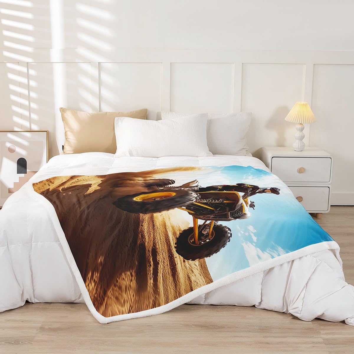 Homewish Motorcycle Bed Throws for Kids Boys Teens ATV Rider Printed Flannel Fleece Blanket for Couch Sofa Motor Vehicle Bike Throw Blanket Lightweight Fuzzy Blanket, Baby Size (30 x 40 Inches)