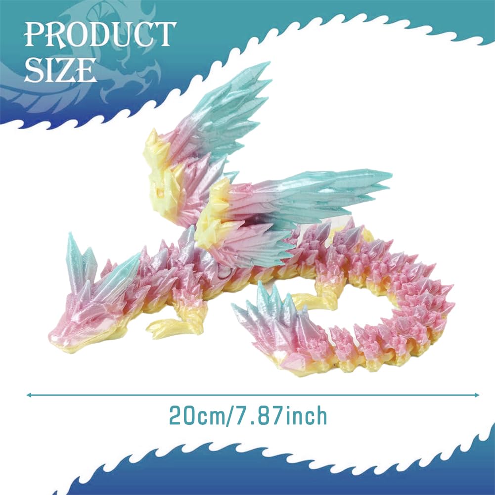 3D Printed Dragon, Articulated Dragon Crystal Dragon, Mystery Flexible Joints Dragon Fidget Toy, Home Office Executive Desk Toys Gift for Kids Adults (Rainbow Color random) - Image 2