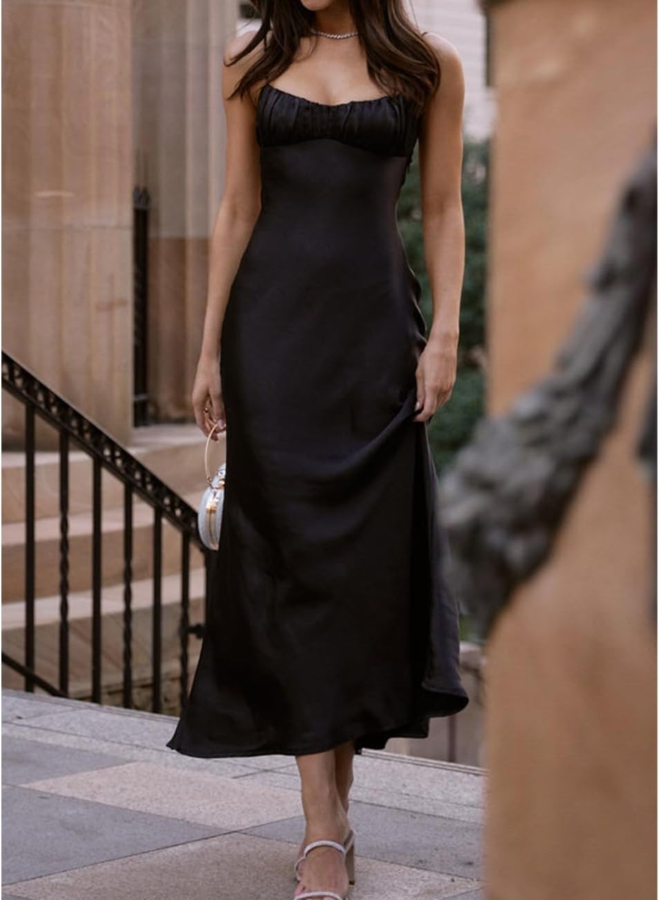 Satin Spaghetti Strap Backless Ruched Twist Cocktail Dresses for Women Silk Open Back Cut Out Midi Dress Wedding Guest - Image 4