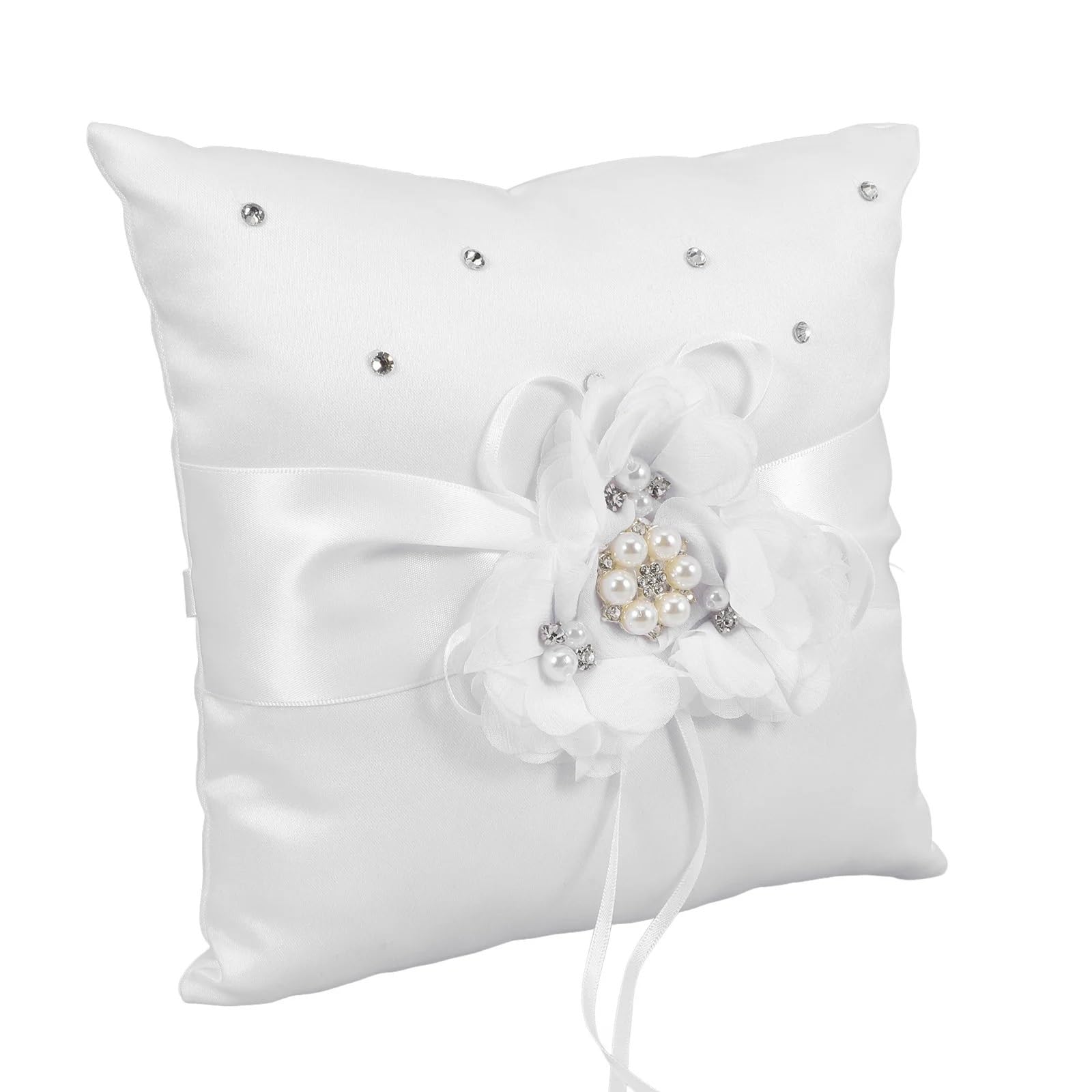 CGRSDSD Ring Bearer Pillow 20 * 20cm Ring Cushion For Weddings Berrier Pillow Accessories Ceremony Stuff Pillows Bearer(White)