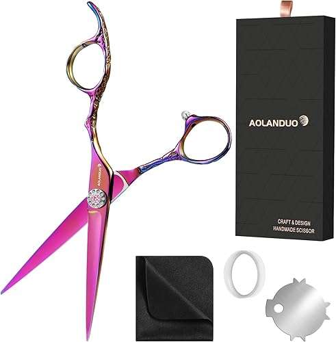 AOLANDUO - Tijeras profesionales de corte de cabello rosa, tijeras de acero VG10 de 6 pulgadas, mango de compensación/espada, tijeras de peluquero