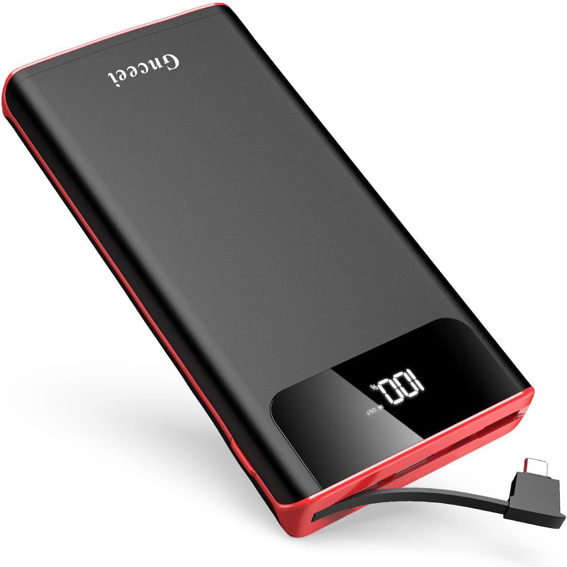 Portable Charger Power Bank 25000mAh - High Capacity with Built in Cable External Battery Pack with LCD Digital Display/LED Lights,3 USB Output & Dual Adapter Compatible Android Phone,Tablet and More