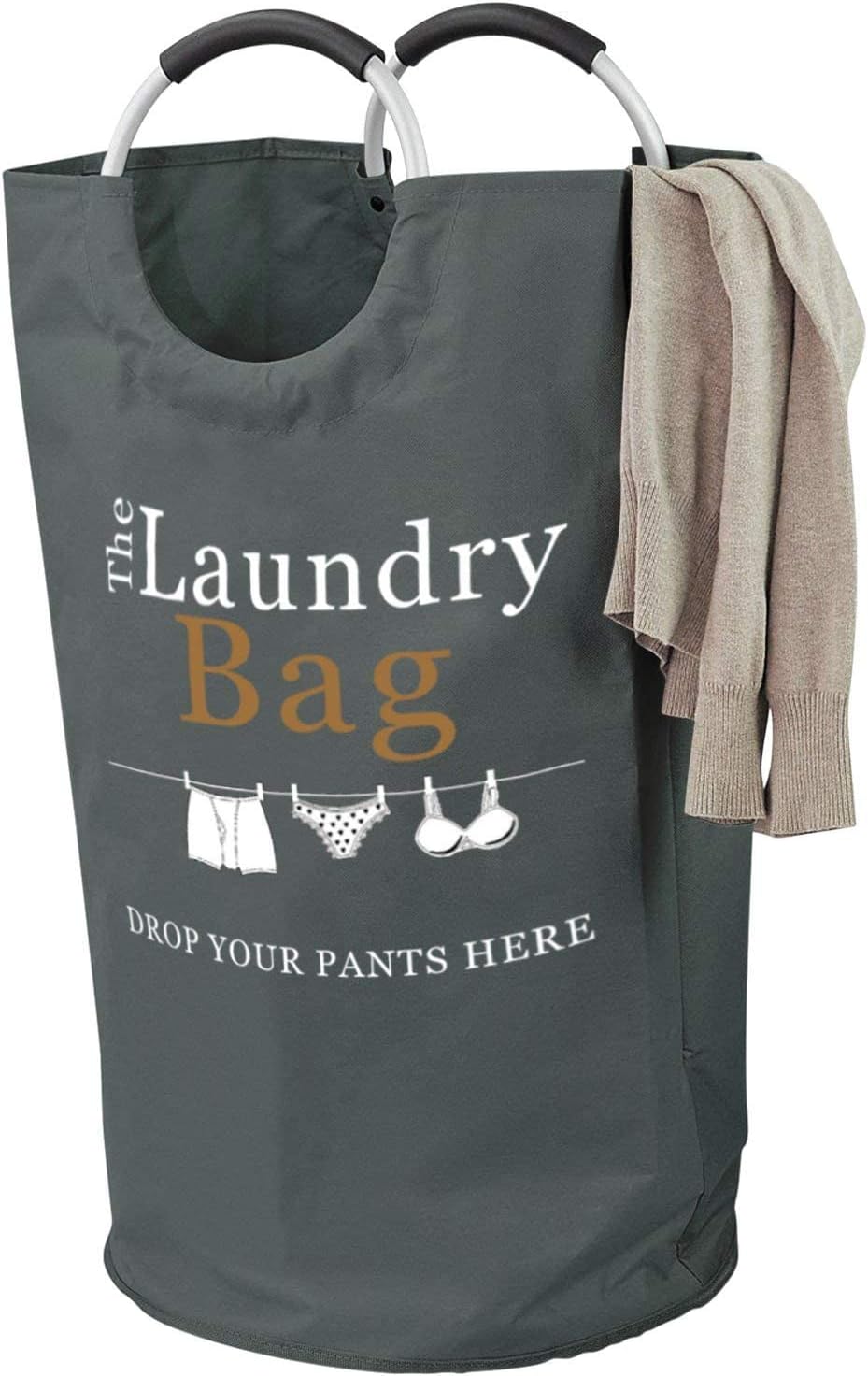 The Fine Living Co. Large Printed Laundry Basket with Round Metal Handles, Large Freestanding Laundry Hamper, Collapsible and Portable Laundry Hampers Storage Bin 14"x17"x26" (Grey)