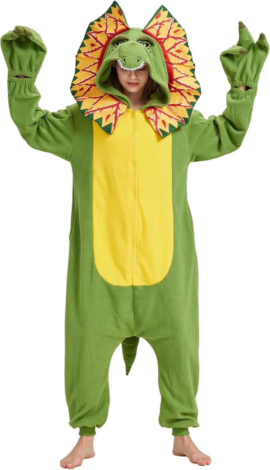 Adult Dinosaur Onesie Costume Cosplay Dilophosaurus Pajamas Halloween Parasaurolophus Cartoon Sleepwear for Women Men - Image 5