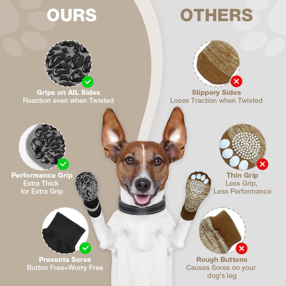 Adiwo Calzini per Cani Antiscivolo, 4PCS Regolabili e Iavabili Calzini Cane, Protezioni per Zampe di Cane per Piccola Taglia, Media Taglia (Stampa leopardata XS)