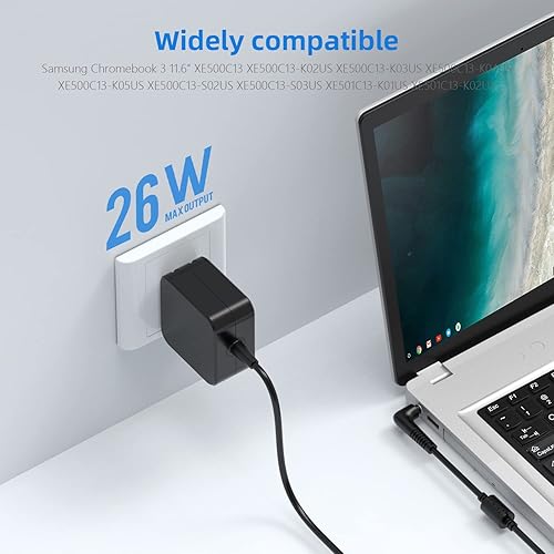 Miniatura 2 de Syfrufo Cargador para portátil de 26 W compatible con Samsung Chromebook 3 2, XE500C13 XE500C13-K03US XE500C13-K02US XE500C13-K04US, adaptador de