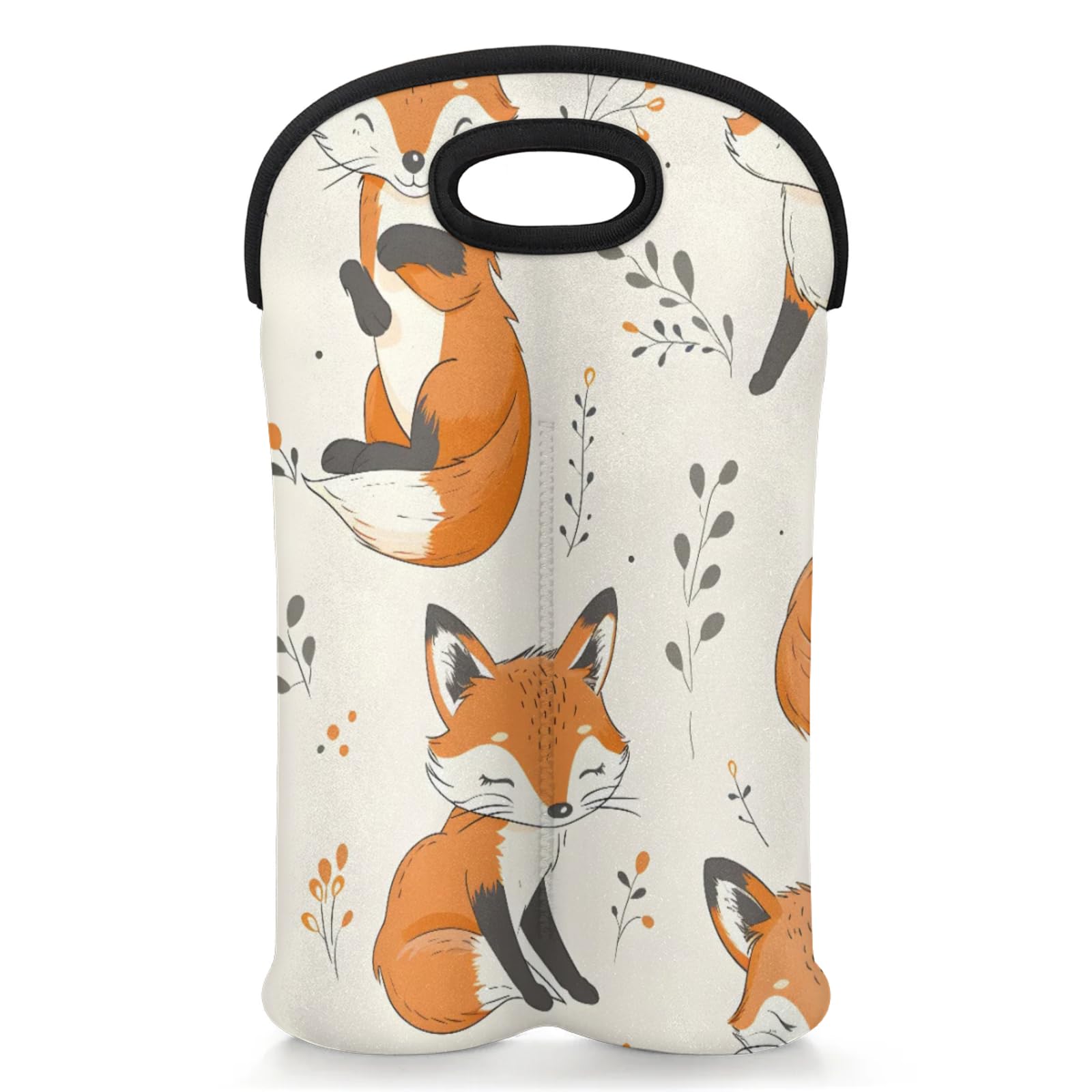 GzLeyigou 2 Bottles Cartoon Fox Wine Bag Sleeve Totes Neoprene Protective Wine Carrier Bag for Wine,Water, Champagne, Beer, Baby Bottles,Gift 14.5 x 10 Inches