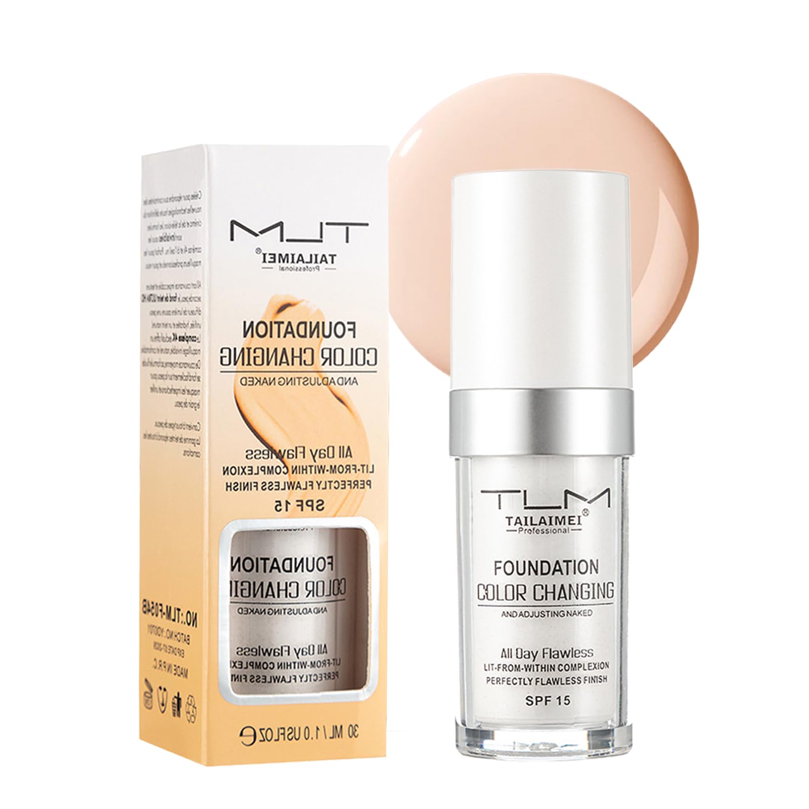 30 ml TLM Concealer Cover Cream,Flawless Colour Changing Warm Skin Tone Foundation,Makeup Base Nude Face,All Day Flawless Warm Skin Tone Cream Makeup Base Concealer for All Skin