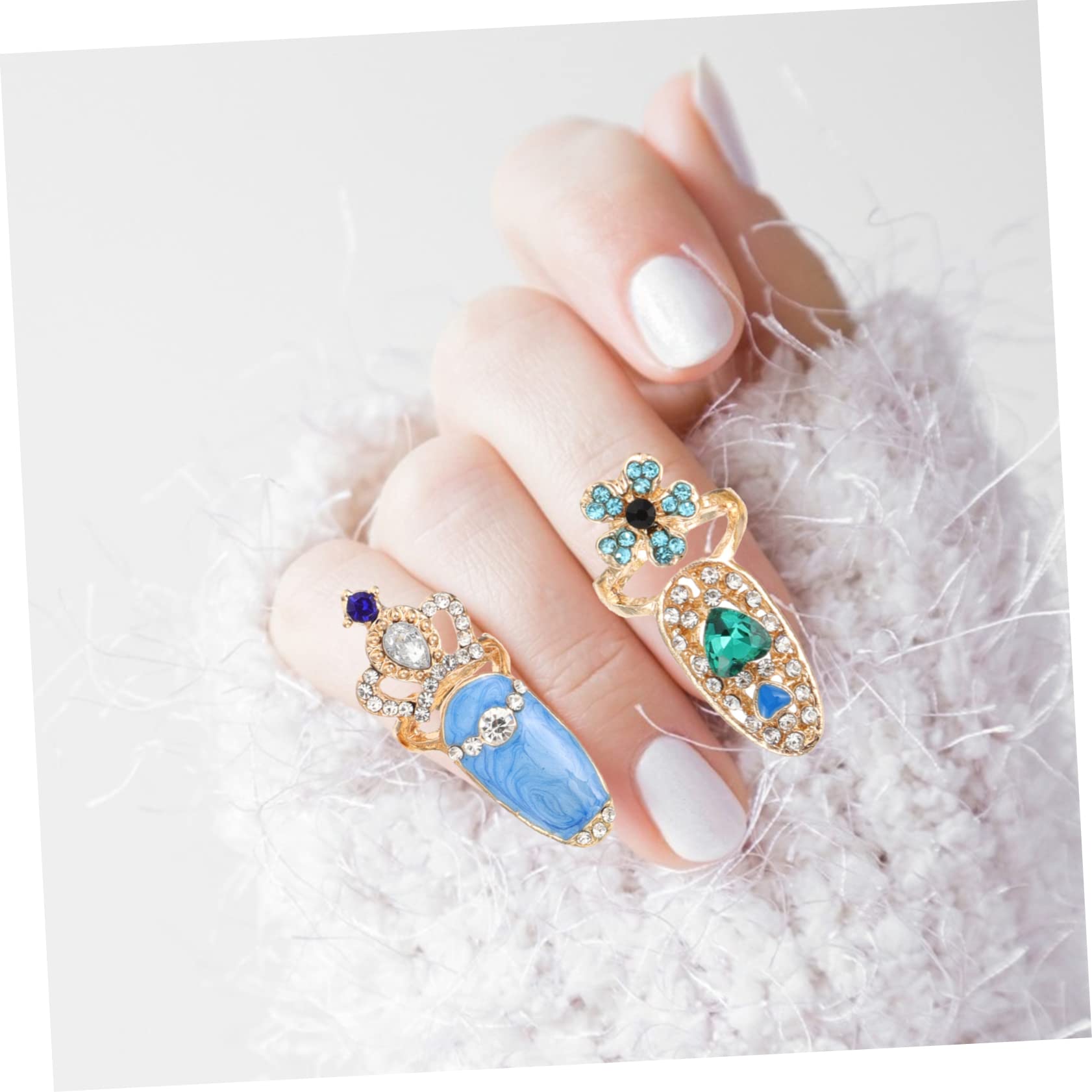 CALLARON 3 Ensembles Anneau De Décor De Cristal Decoration Ongle Décoration Ongles Griffe D'ongle Ongles Charmes Art Uv Bague Délicate Pour Les Ongles Bague Créative Alliage 12 Pièces * 3