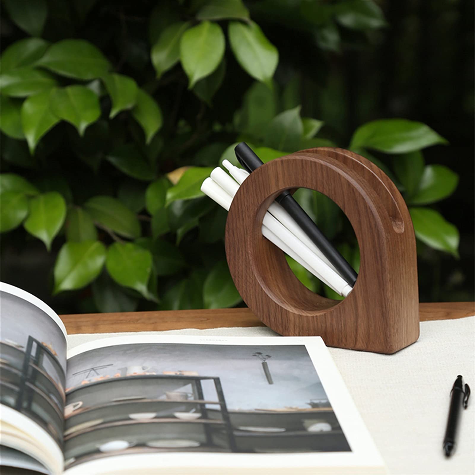 Porte-stylos en bois massif, porte-crayons décoratif marron rond pour étudiant