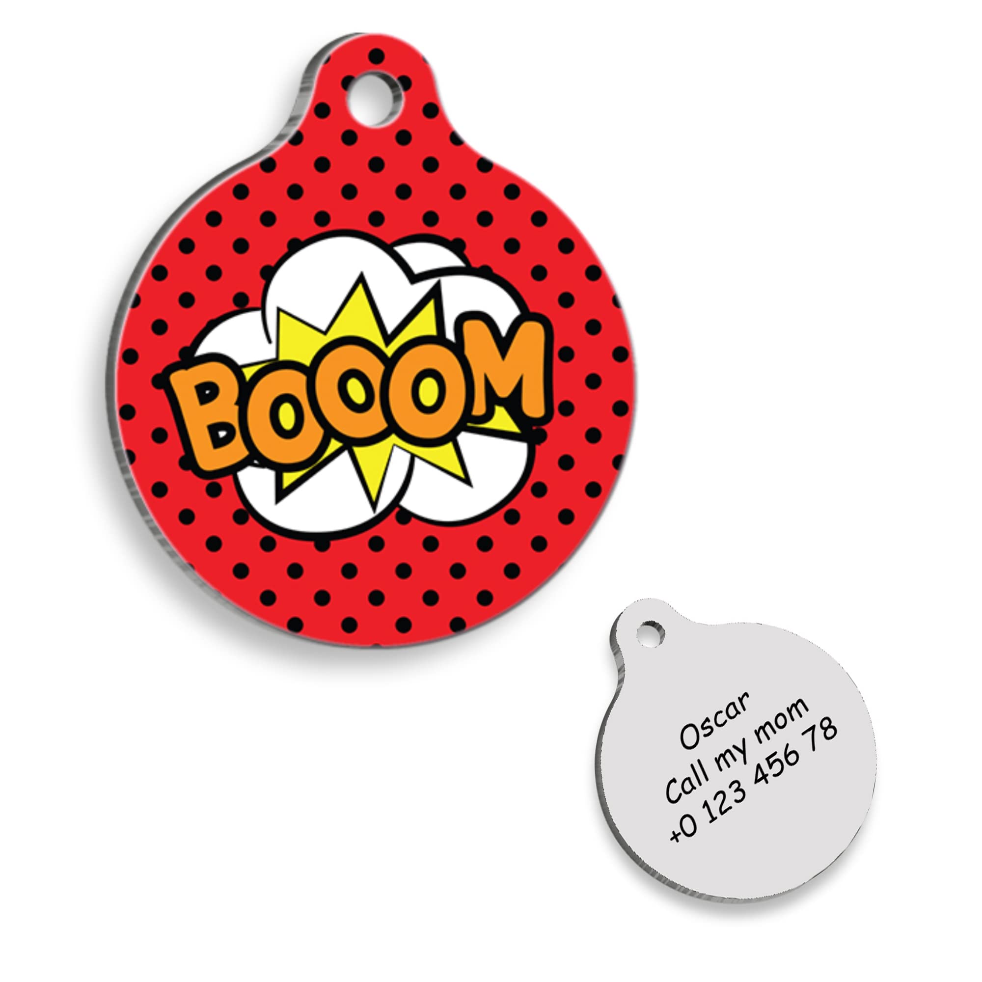Red Boom Personalized Dog Tag - Custom Name Tag - ID Tag for Dog & Cat - Customized Pet Tags - Dog & Cat Name id Tag - Dog Name Tag - Engraved Dog Tag