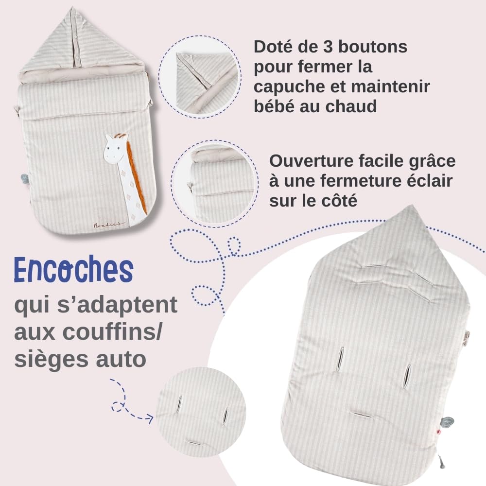 NOUKIE'S Tiga Veloudoux Nido de ángel Beige para asiento de coche, cochecito