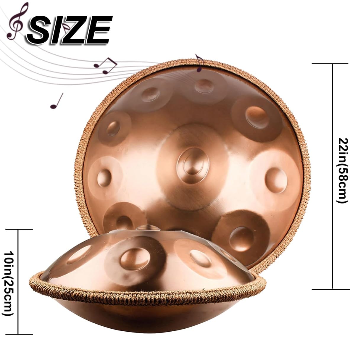 Tamburo in Acciaio in D Minor 10 Note 58cm 432HZ/440 HZ, Hand Drum Percussione per adulti Meditazione Personale(Nero,440Hz)