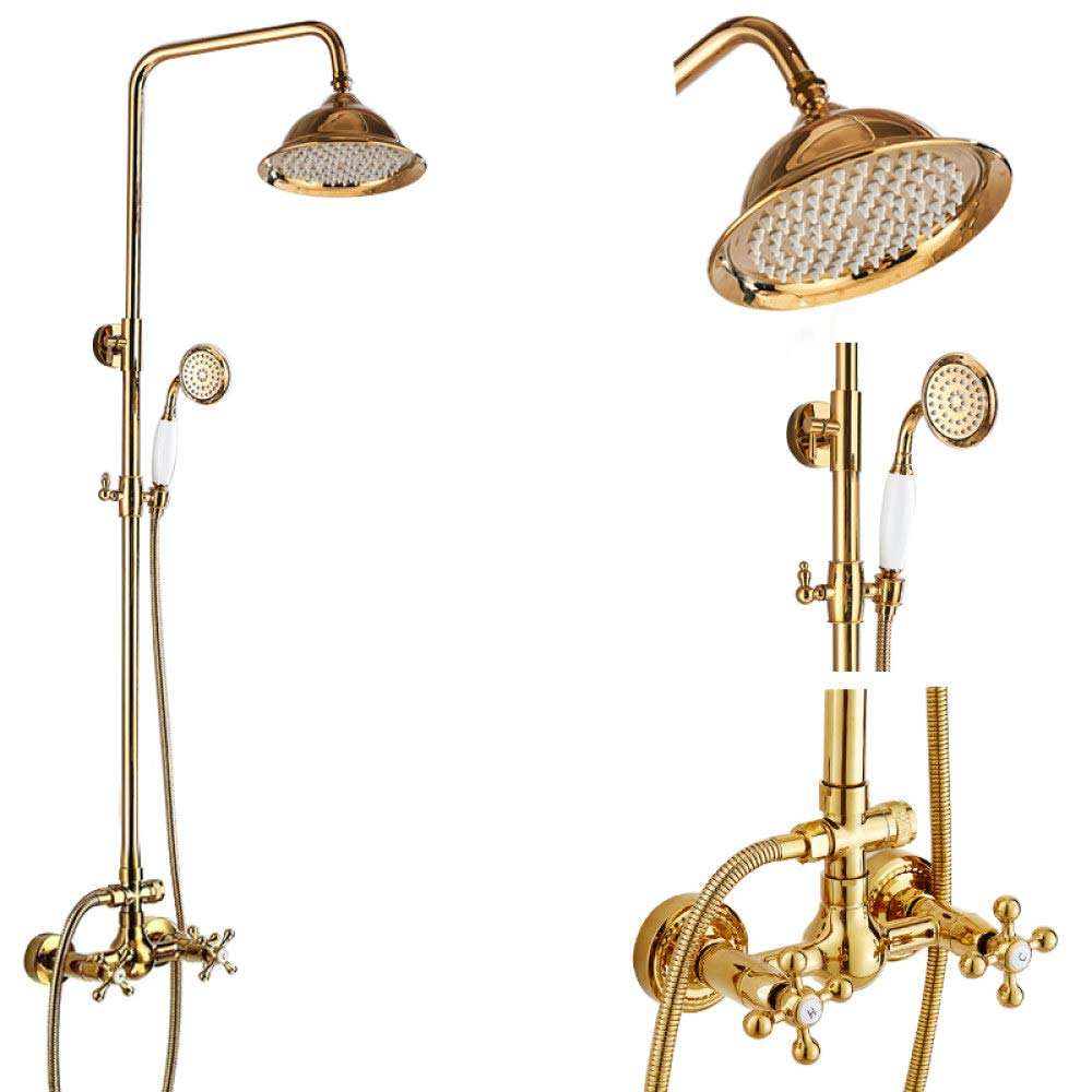 Ensemble de robinets de douche dorés au design mural luxueux avec grand bec de bain