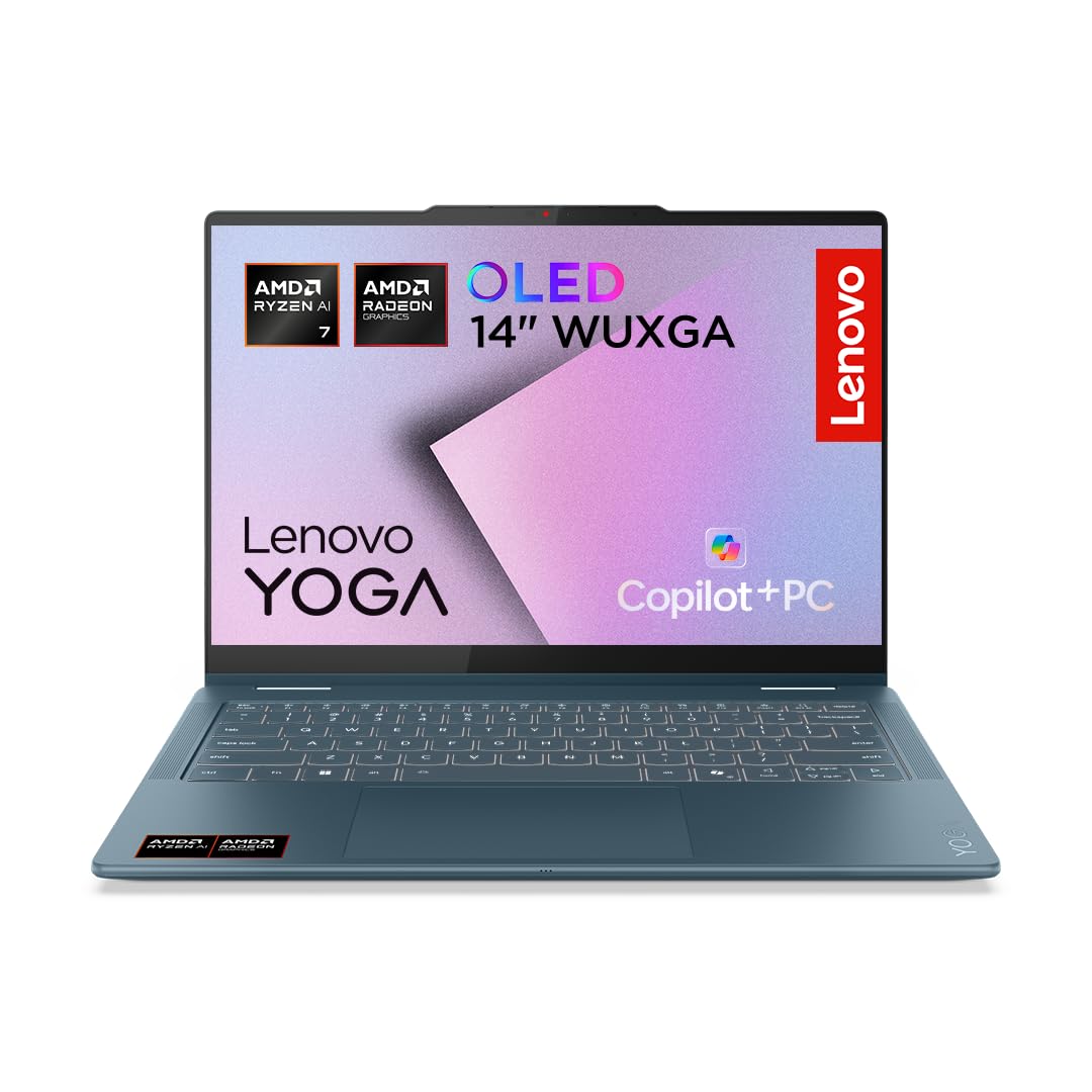 Lenovo Yoga 7 (2 in 1) Notebook Copilot+ PC Convertibile Touch 14” OLED WUXGA (1920x1200), AMD Ryzen AI 7 350, RAM 16 GB, 512 GB, 60 Hz, Windows 11 Home, WiFi 7 - Tidal Teal