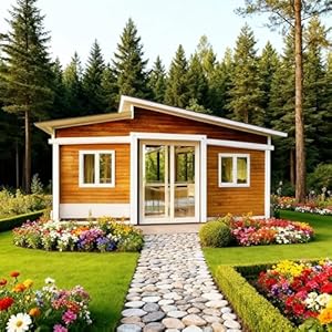 Modular Prefab Tiny Home for Sale Prefab Tiny House to Live in for Adult, 20FT Portable Foldable Container House with 2 Bedroom Fully Equiped Bathroom & Kitchen,Mobile Expandable Folding Homes